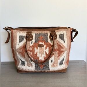 Vintage Guatemala Wool Saddle Blanket Tote Bag Southwestern Weekender Purse